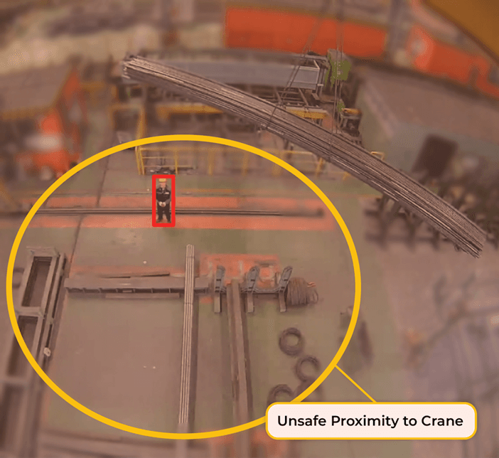Everguard AI detecting unsafe proximity to crane in real-time
